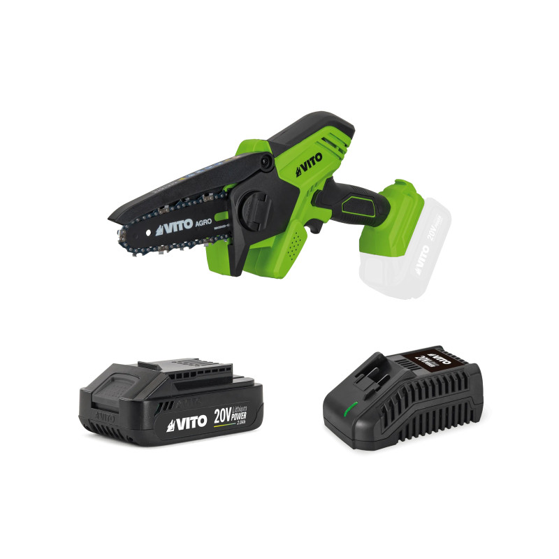 MINI MOTOSIERRA 20V, CADENA DE 100MM, CON BATERÍA Y CARGADOR